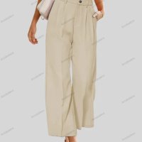 Ежедневни дамски широки панталони с копчета и джобове с висока талия, 5цвята - 024, снимка 2 - Панталони - 40956746