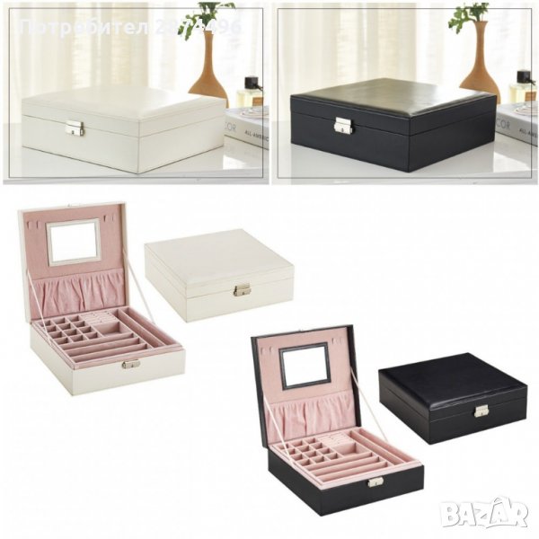 2010 Кожена кутия за бижута и аксесоари на две нива с огледалце, снимка 1