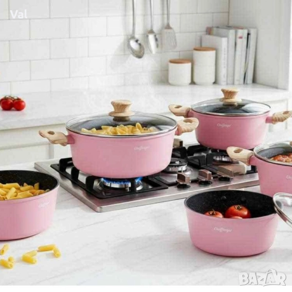 Cheffinger-розов комплект тенджери, с мраморно покритие, здравословно готвене без залепване, снимка 1