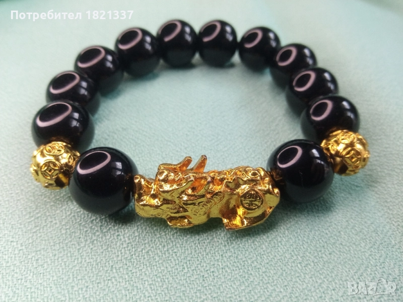 Гривна от мъниста обсидиан, снимка 1