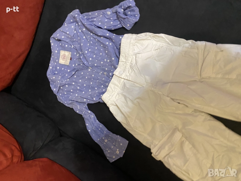 Риза на точки ,бял карго (панталон като нов), снимка 1