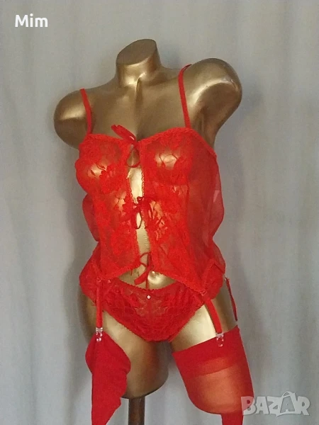 Cottelli Collection S/L Ярко червен прозрачен корсет с жартиери ,полупрашка чорапи , снимка 1