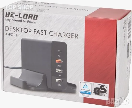 Бързо зарядно - 4 порта - Черен - USB-C - USB-A - Бързо зареждане, снимка 1