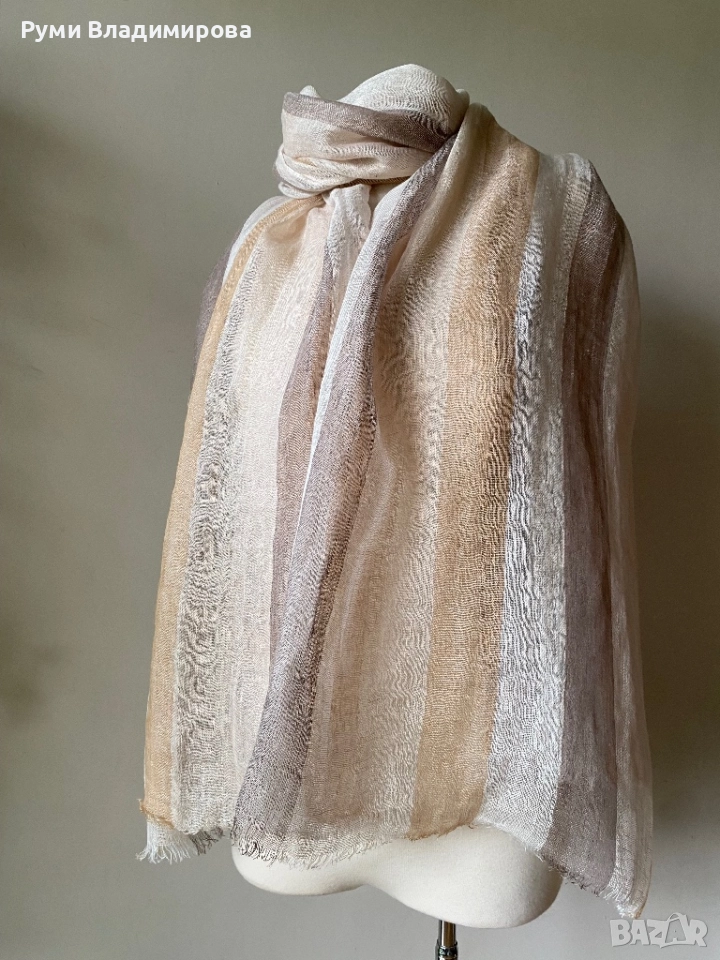 Бежов шал Zara от лен, снимка 1