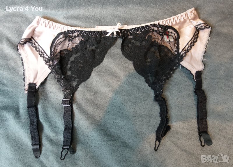 XS/S сатенен колан за жартиери с черна дантела и лилав сатен, снимка 1