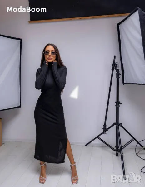 Стилна Дълга Черна Дамска Рокля , снимка 1