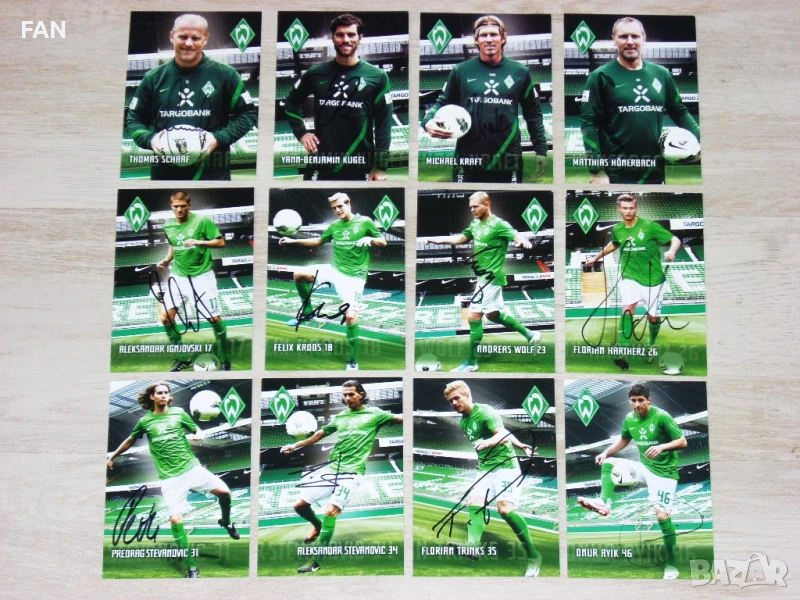 Вердер Бремен ОРИГИНАЛНИ футболни картички с автентични автографи от сезон 2011/12, снимка 1