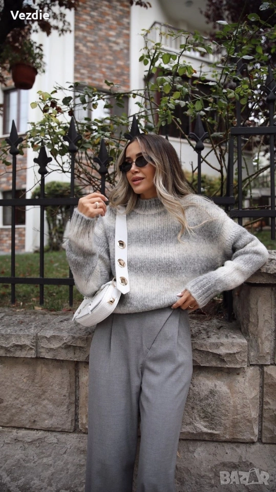 Сив дамски пуловер, снимка 1