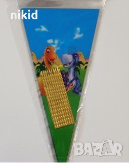 8 бр динозавър Динозаври триъгълни торбички целофан с телчета за дребни сладки лакомства , снимка 1