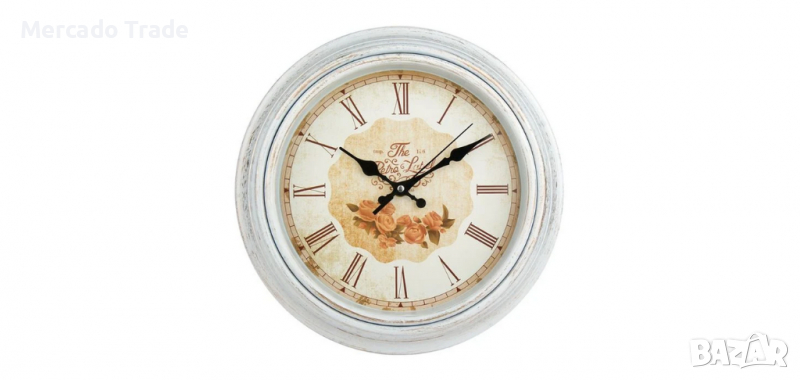 Декоративен Стенен часовник, Винтидж дизайн, Бял с цветя, снимка 1