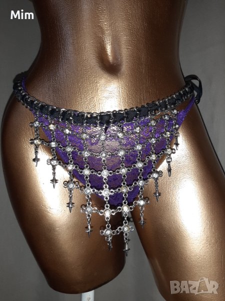 Черен колан със сребрист синджир и камъни , снимка 1