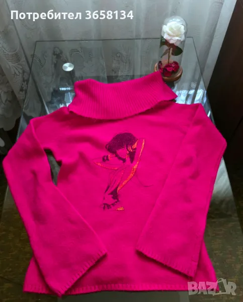 Цикламен дамски пуловер с дълъг ръкав, снимка 1