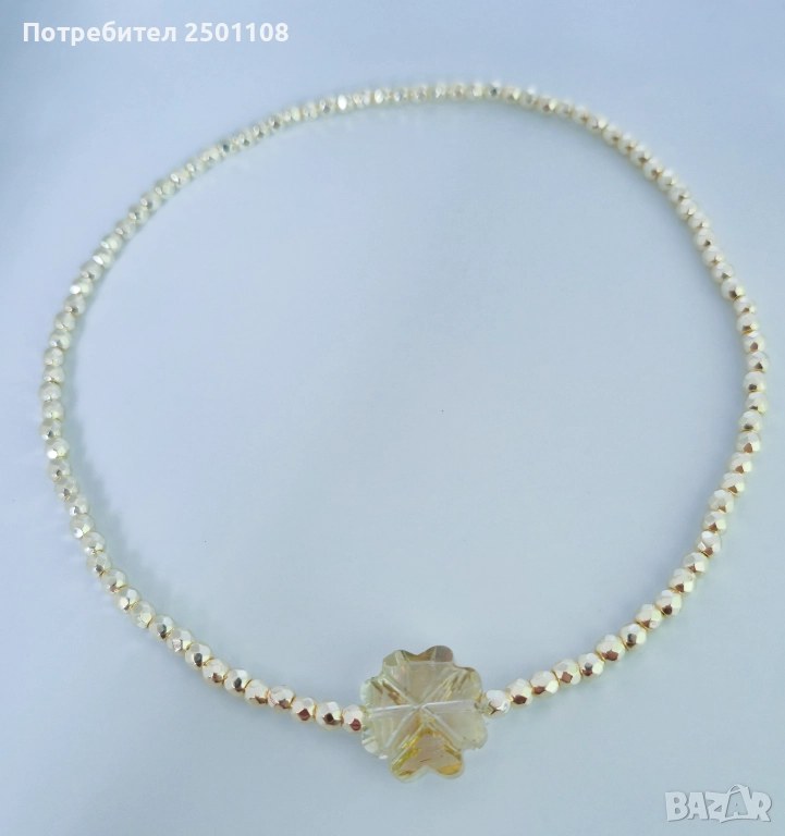 Елегантно колие златен хематит с цвете, снимка 1