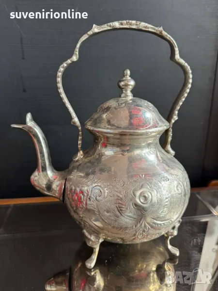старинен чайник месинг посребрен, снимка 1