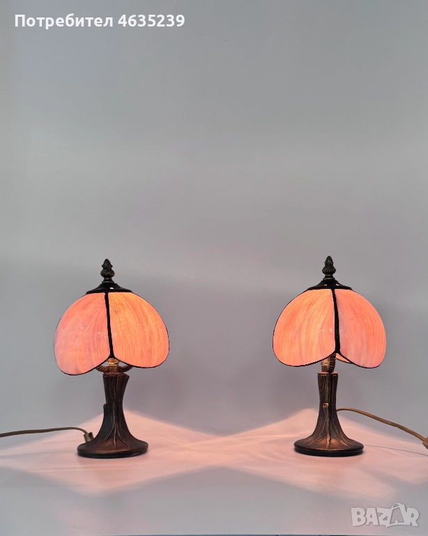 Винтидж настолна лампа тип Tiffany - лилав абажур Тифани , снимка 1