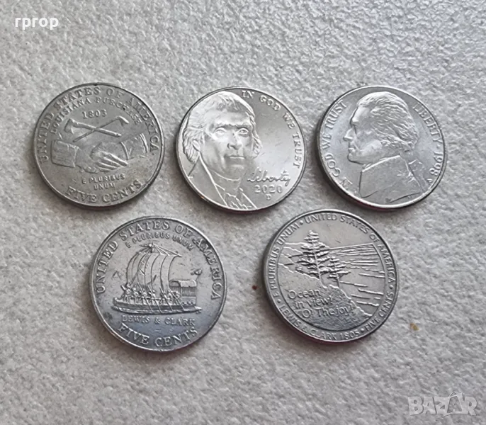 Монети. САЩ . 5 цента . 5 различни монети., снимка 1