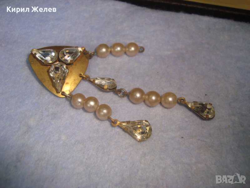 СТАРА БРОНЗОВА ПЕРЛЕНА АРТ НУВО БРОШКА с ГОЛЕМИ ЮВЕЛИРНО ФАСЕТИРАНИ ПЛАНИНСКИ КРИСТАЛИ 26149, снимка 1