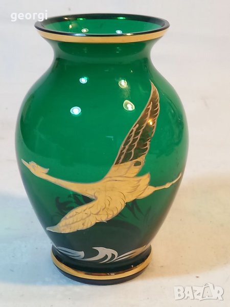 Стъклена ваза с позлата , снимка 1