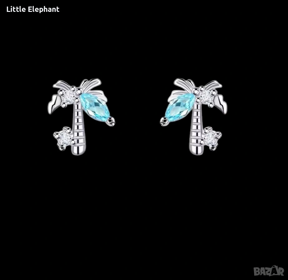 Pre order 🌴 Екзотични обеци „Тропическа палма“ с морскосин кристал 🌊/нови, снимка 1