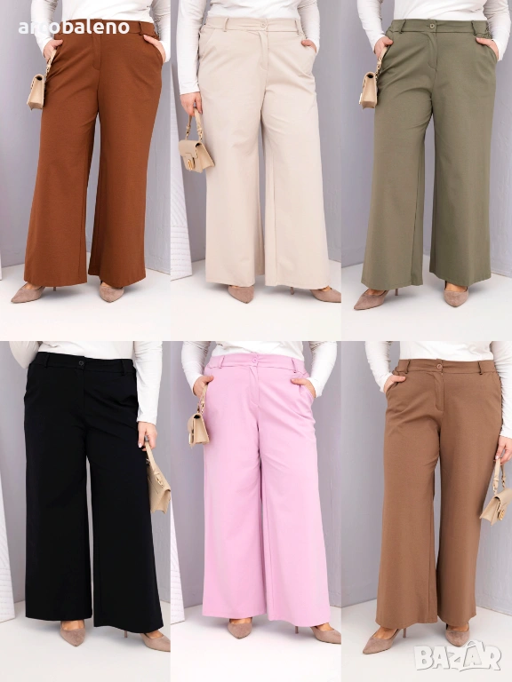 Дамски панталони Plus Size с широки крачоли и висока талия, 7цвята , снимка 1