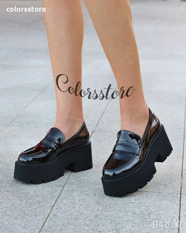 Обувки на платформа - черен лак - NPR30, снимка 1