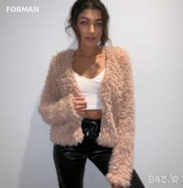 СТРАХОТНО късо розово ПУХКАВО и РОШАВО яке/палтенце , снимка 1