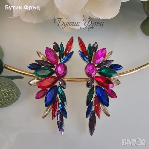 Обеци цветни кристали 1, снимка 1