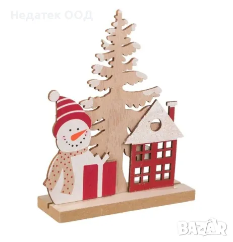 Коледна, Декоративна, Украса, Снежен човек, Дърво, 12 см, снимка 2 - Декорация за дома - 48035059