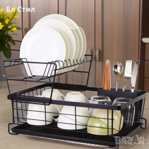 Двуетажен метален сушилник за съдове с отделение за прибори, снимка 4 - Аксесоари за кухня - 53573100