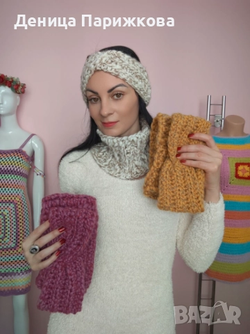 Ръчно плетен комплект лента за глава и снуд шал  модел Ариа в 5 размера, снимка 14 - Шалове - 52622415