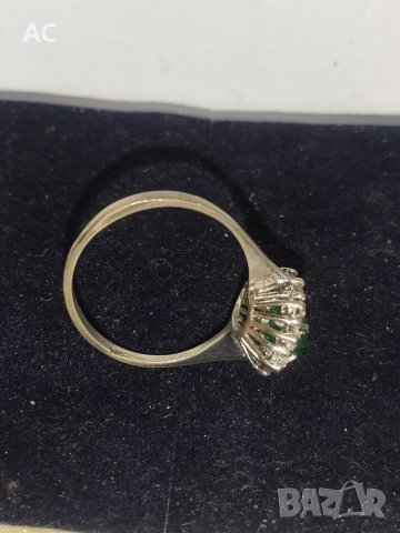 Сребърен пръстен с зелен камък, снимка 2 - Пръстени - 38734448