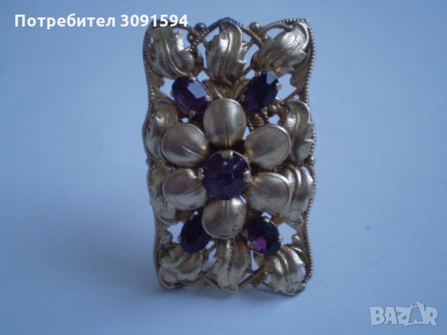 Арт Деко брошка с аметист, снимка 5 - Антикварни и старинни предмети - 34677126