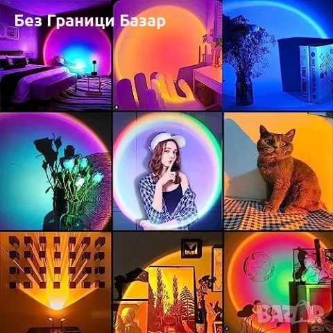 Нова LED Sunset лампа 24 цвята 180° USB дистанционно декоративно осветление, снимка 2 - Декорация за дома - 55959171