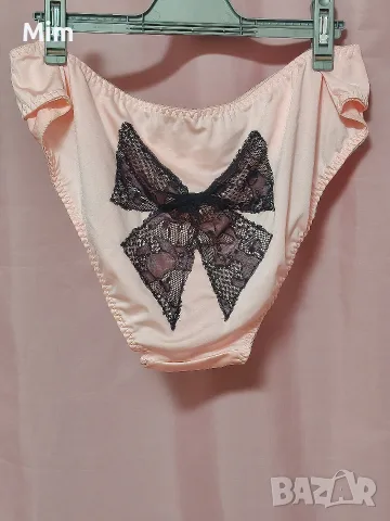 3/4XL Розова сатенена бикина с черна панделка , снимка 4 - Бельо - 56014186