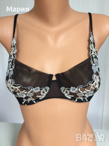 75 D / Д Malizia by La Perla Луксозен Сутиен Малиция от Ла Перла Прозрачен Цветя Бродерия Син Черен, снимка 2 - Бельо - 51143262