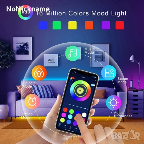 RGB LED лента 10m LED стайна лампа с APP контрол, гъвкава лента за декорация на стая, спалня, хол, снимка 4 - Лед осветление - 52611257