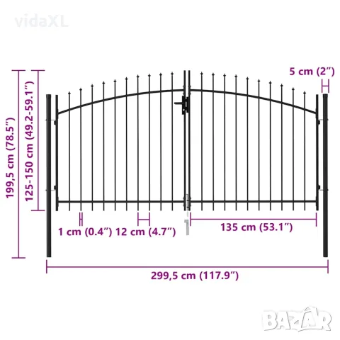 vidaXL Оградна порта Woerden с двойна врата с шипове отгоре 299,5x199,5 см, снимка 5 - Огради и мрежи - 56146090