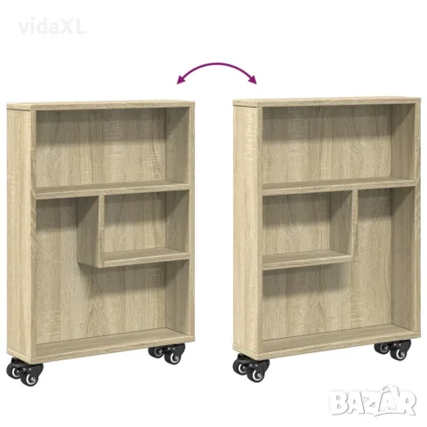 vidaXL Тясна количка за съхранение, дъб сонома, 48x13x68 см, инженерно дърво, снимка 7 - Кутии за съхранение - 56148297