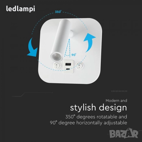 LED Аплик 8W С USB/PD Порт Бял Топло Бяла Светлина, снимка 3 - Лампи за стена - 51443627