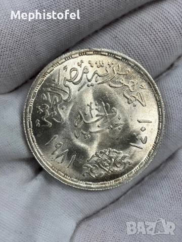 1 паунд 1981 г, Египет - сребърна монета, UNC
