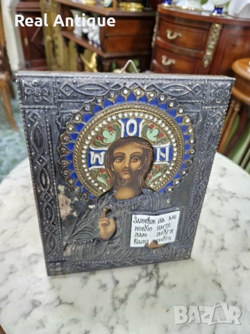 Прекрасна антикварна руска икона с емайл, снимка 3 - Икони - 51061200