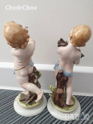 чифт2бр Capodimonte статуетки 20см/стари Каподимонте порцеланови фигури на голи ангели-херувими, снимка 3 - Статуетки - 52973233