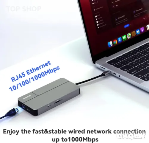AUIMCE Докинг станция 2х HDMI и USB C порт, до 4K/60Hz, MacOS/Windows, снимка 4 - Кабели и адаптери - 49457607