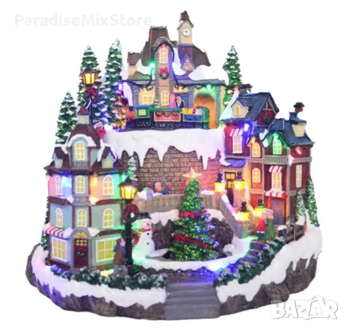 Празнична коледна сцена с LED осветление – Ръчно изработена декорация                               , снимка 1