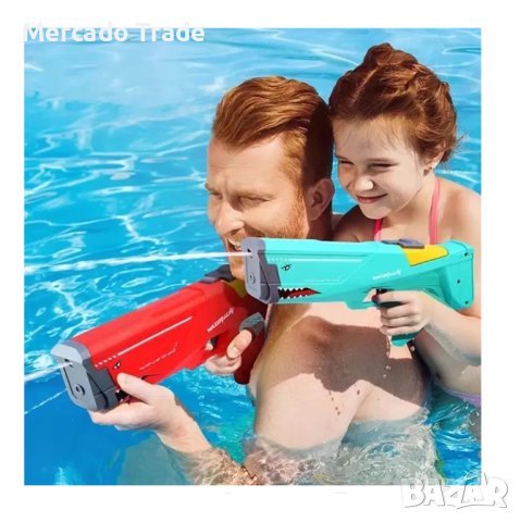 Воден пистолет Mercado Trade, Акула, За деца, 40см., Син, снимка 3 - Електрически играчки - 41335013