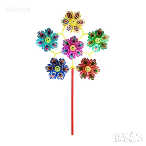 5998 Вятърна въртележка за градина с 6 усмихнати цветя, 55 см