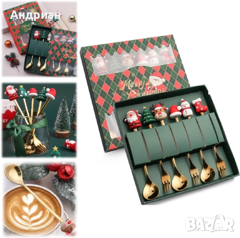 Комплект от 6 броя коледни лъжички и вилички, снимка 3 - Прибори за хранене, готвене и сервиране - 51954532