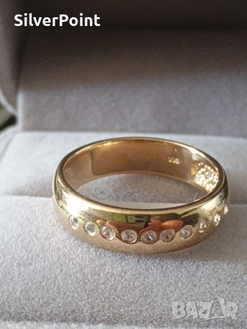 Сребърен пръстен с позлата и натурални бели Циркони 