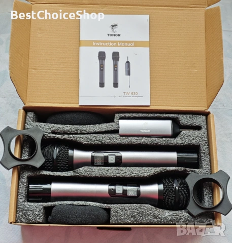 TONOR безжичен микрофон UHF двойна безжична система с акумулаторен приемник 