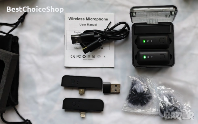 Wireless Lavalier Microphone – Двоен безжичен микрофон (Type-C + Lightning), снимка 3 - Микрофони - 53399909